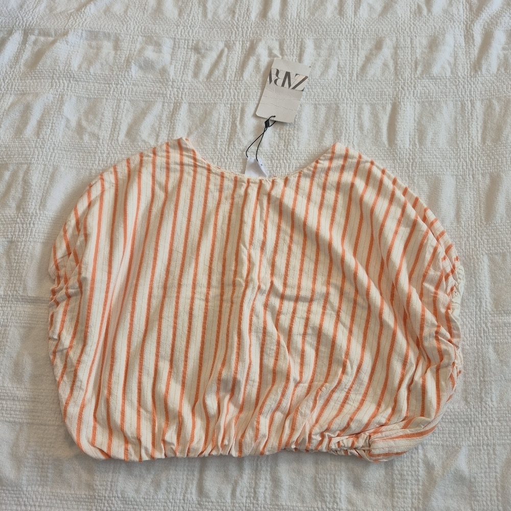Zara girls size 11-12 years white with orange striped cropped shirt, lined NWT